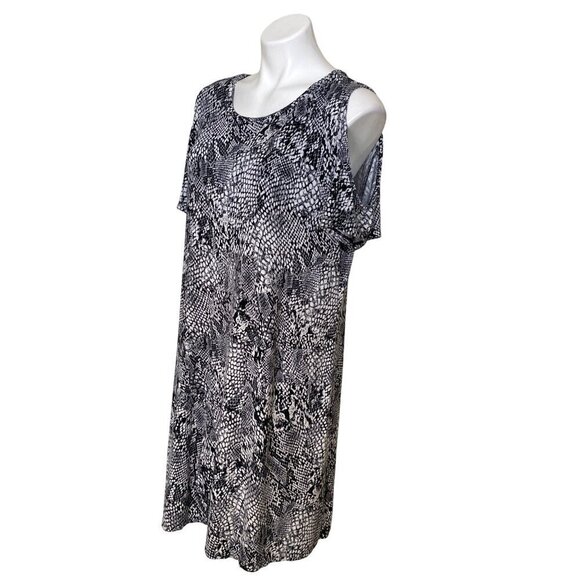 Calvin Klein Snake Print Cold Shoulder Dress, Black White Women's Size L - Picture 7 of 10